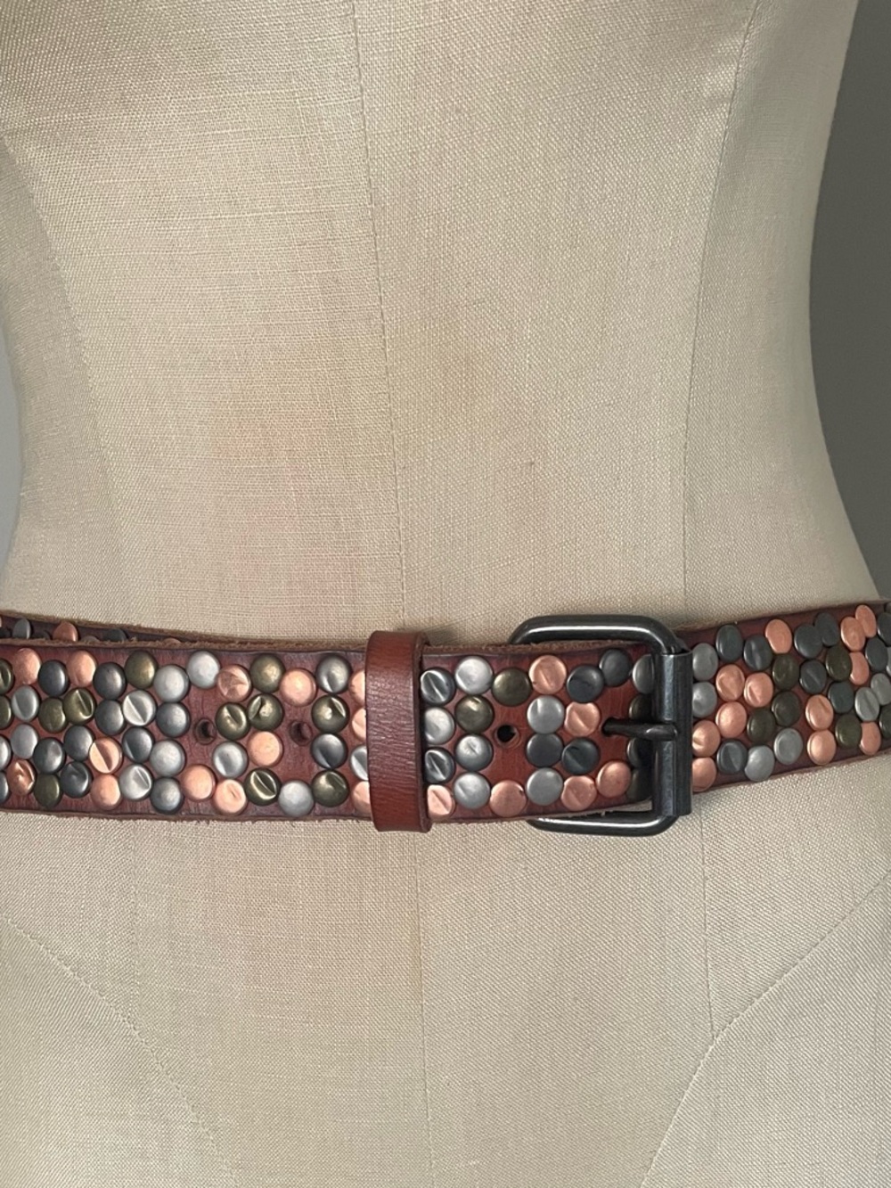 Amsterdam Heritage studded brown leather belt size 95